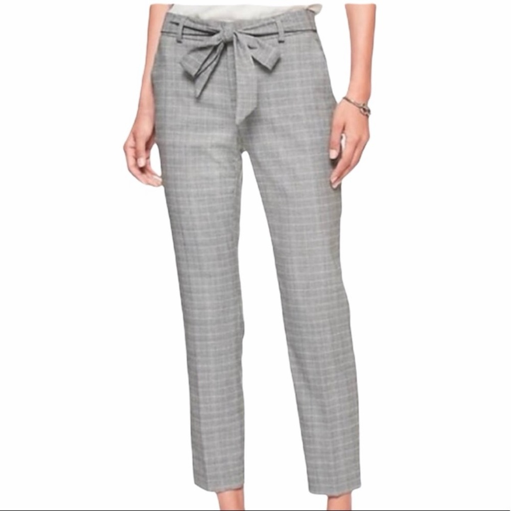 Banana Republic Avery Tie Waist Ankle Pant Sz-8 Glen Plaid Preppy LightAcademia